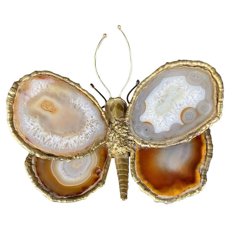 A 1970s Agate and brass butterfly wall light by Isabelle Faure