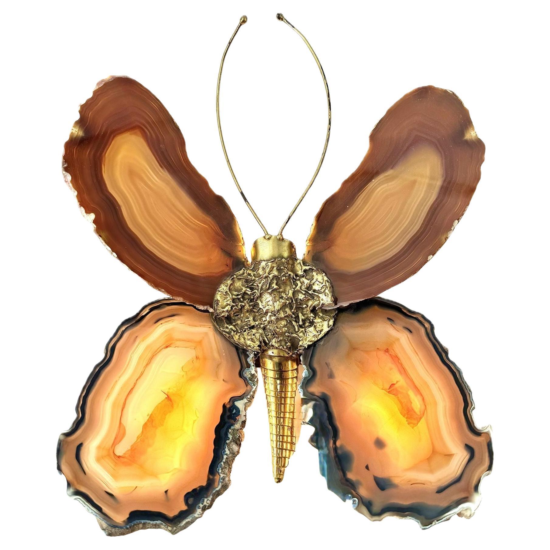A 1970s Agate and brass butterfly wall light by Isabelle Faure