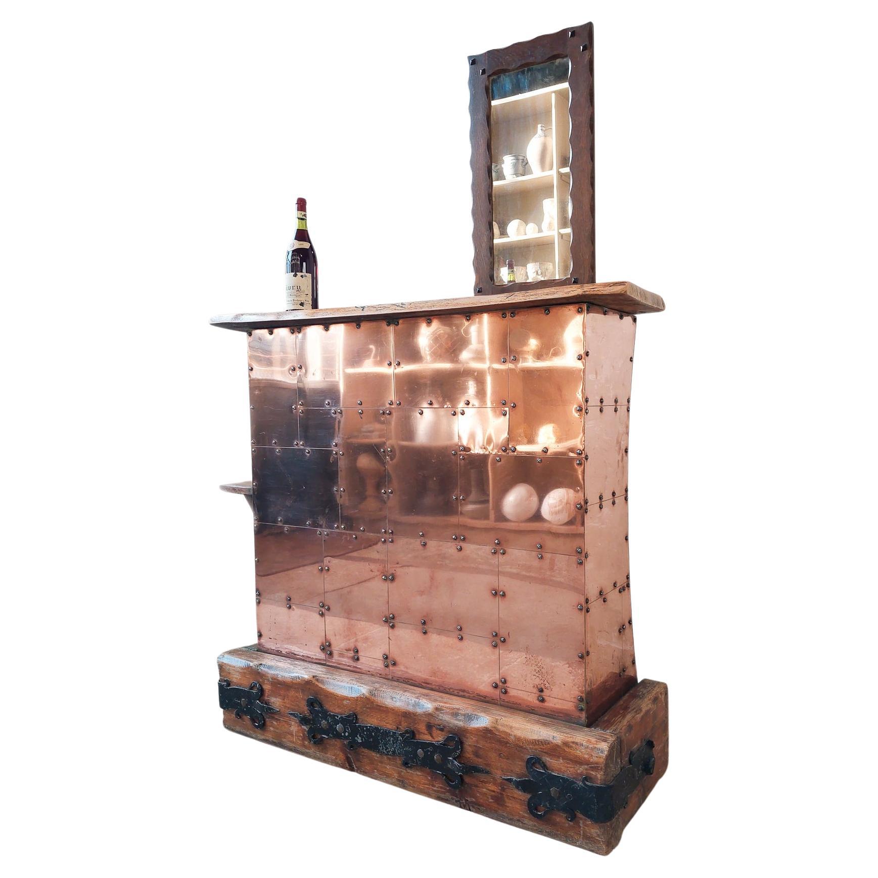 A 1970s Bar or Homebar with Rivited Copper and Oak