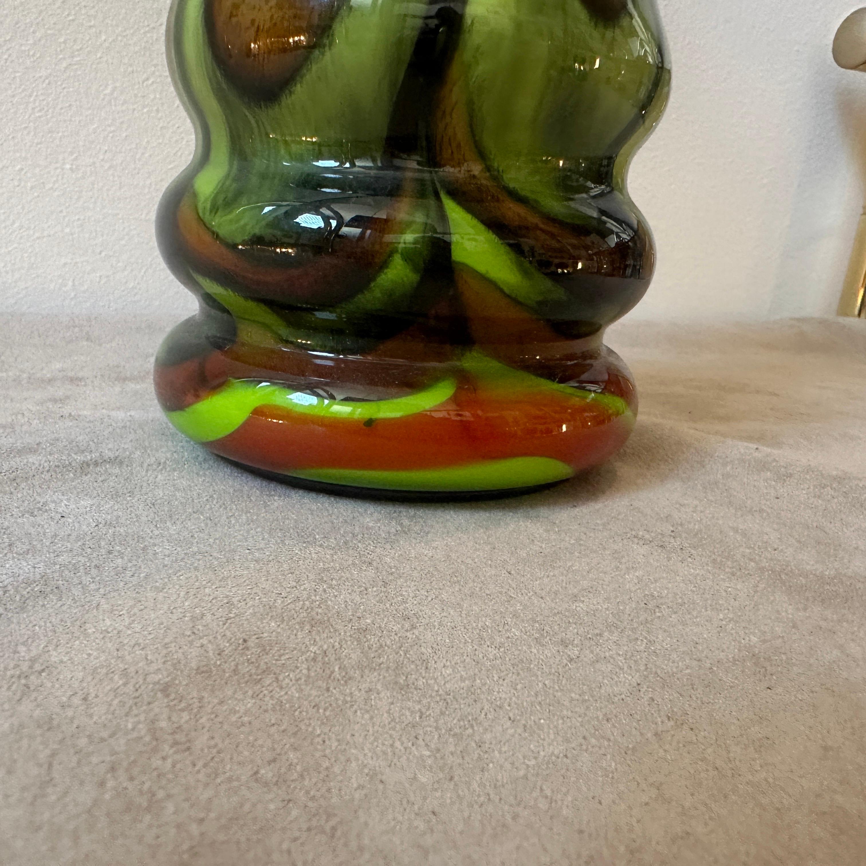 Italian A 1970s Carlo Moretti Space Age Green, Brown and Black Opaline Vase  For Sale