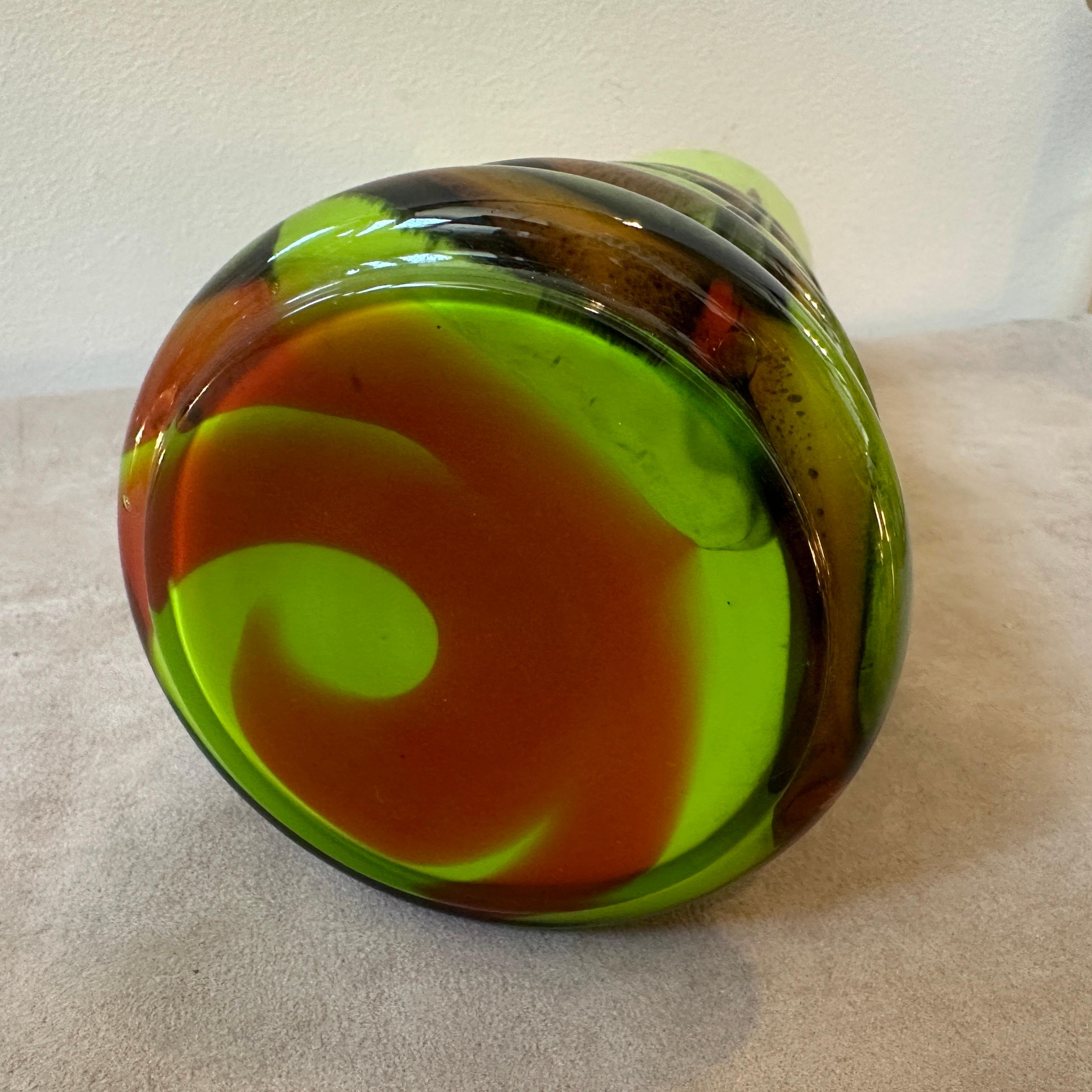 Hand-Crafted A 1970s Carlo Moretti Space Age Green, Brown and Black Opaline Vase  For Sale