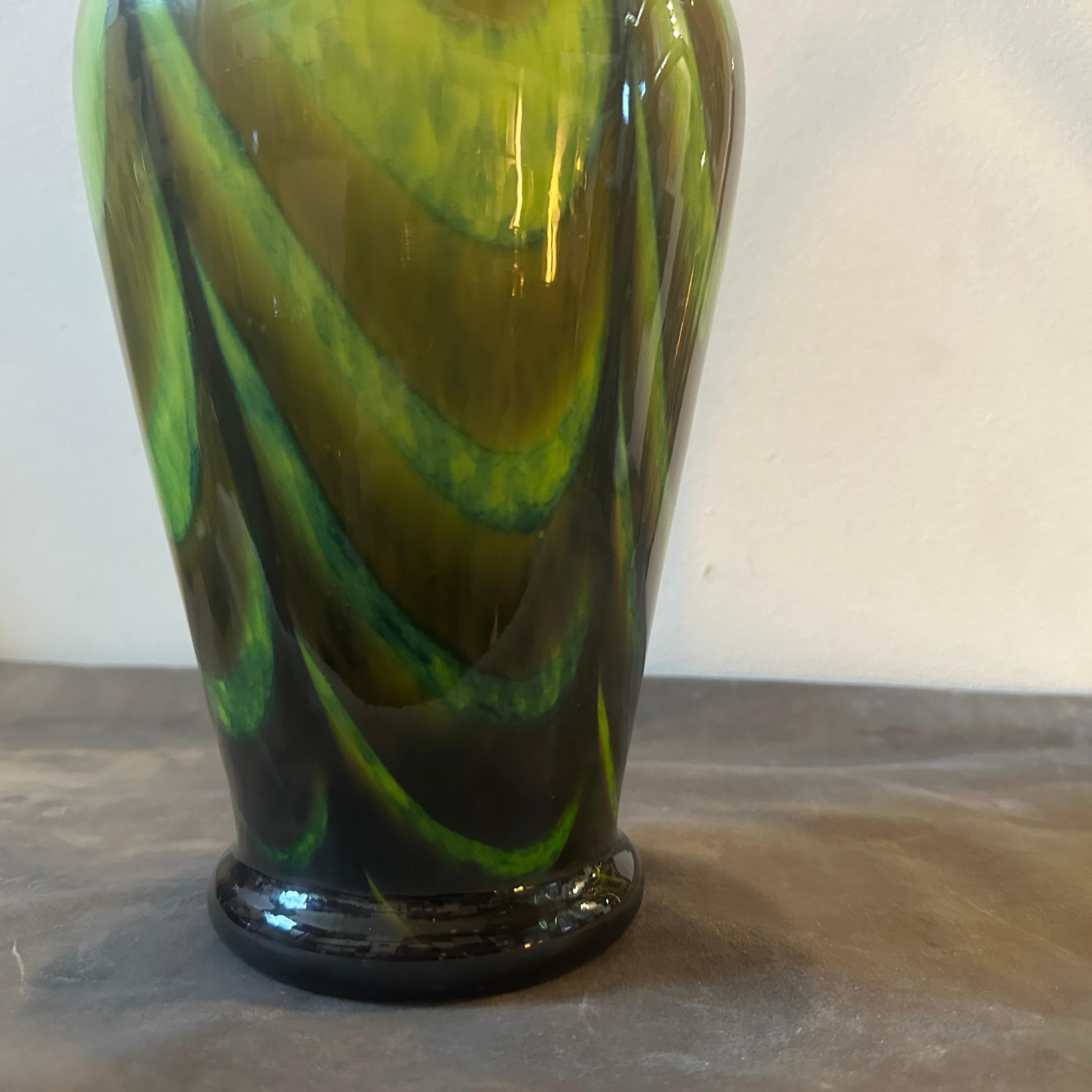 20th Century A 1970s Carlo Moretti Space Age Green, Brown and Black Opaline Vase For Sale