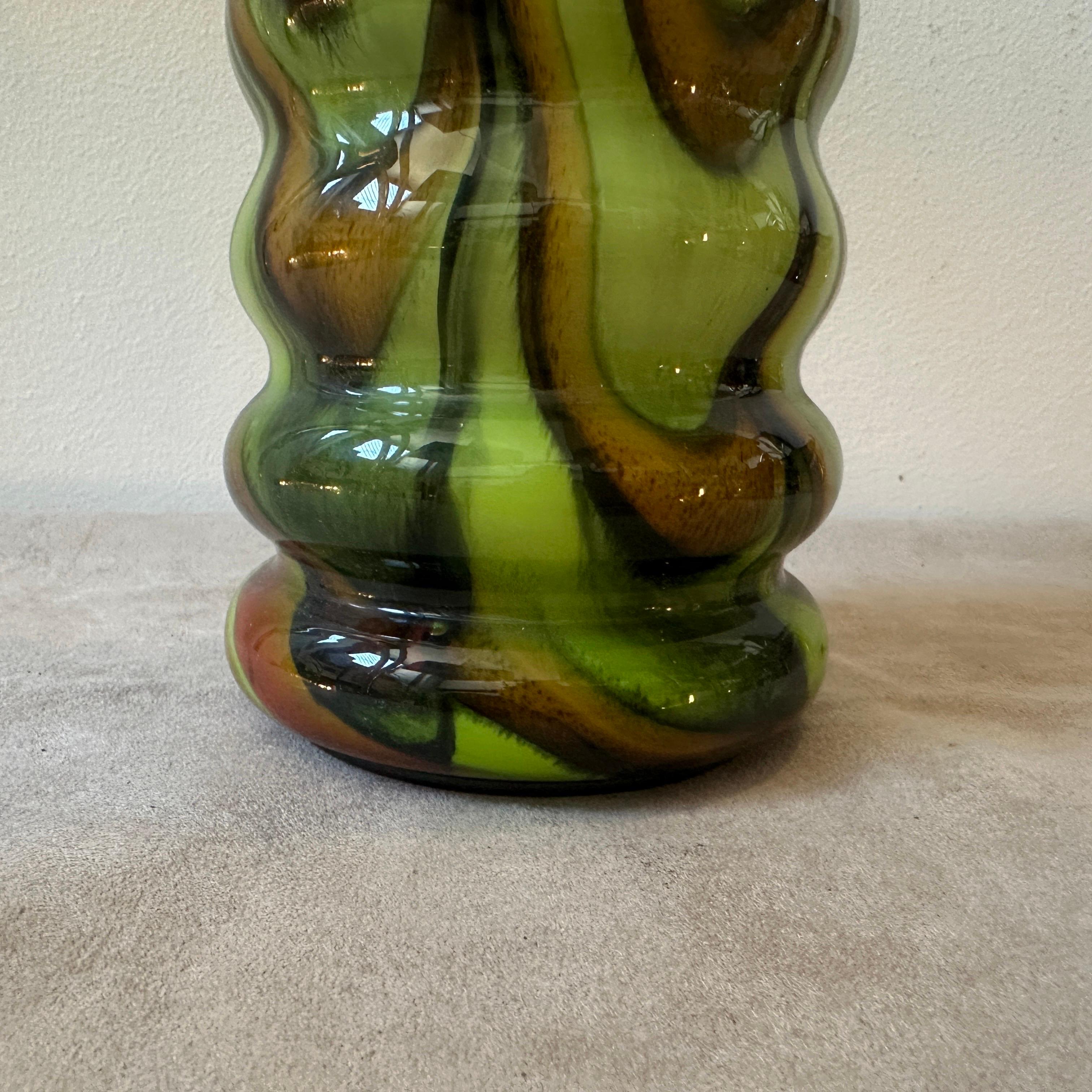 20th Century A 1970s Carlo Moretti Space Age Green, Brown and Black Opaline Vase  For Sale