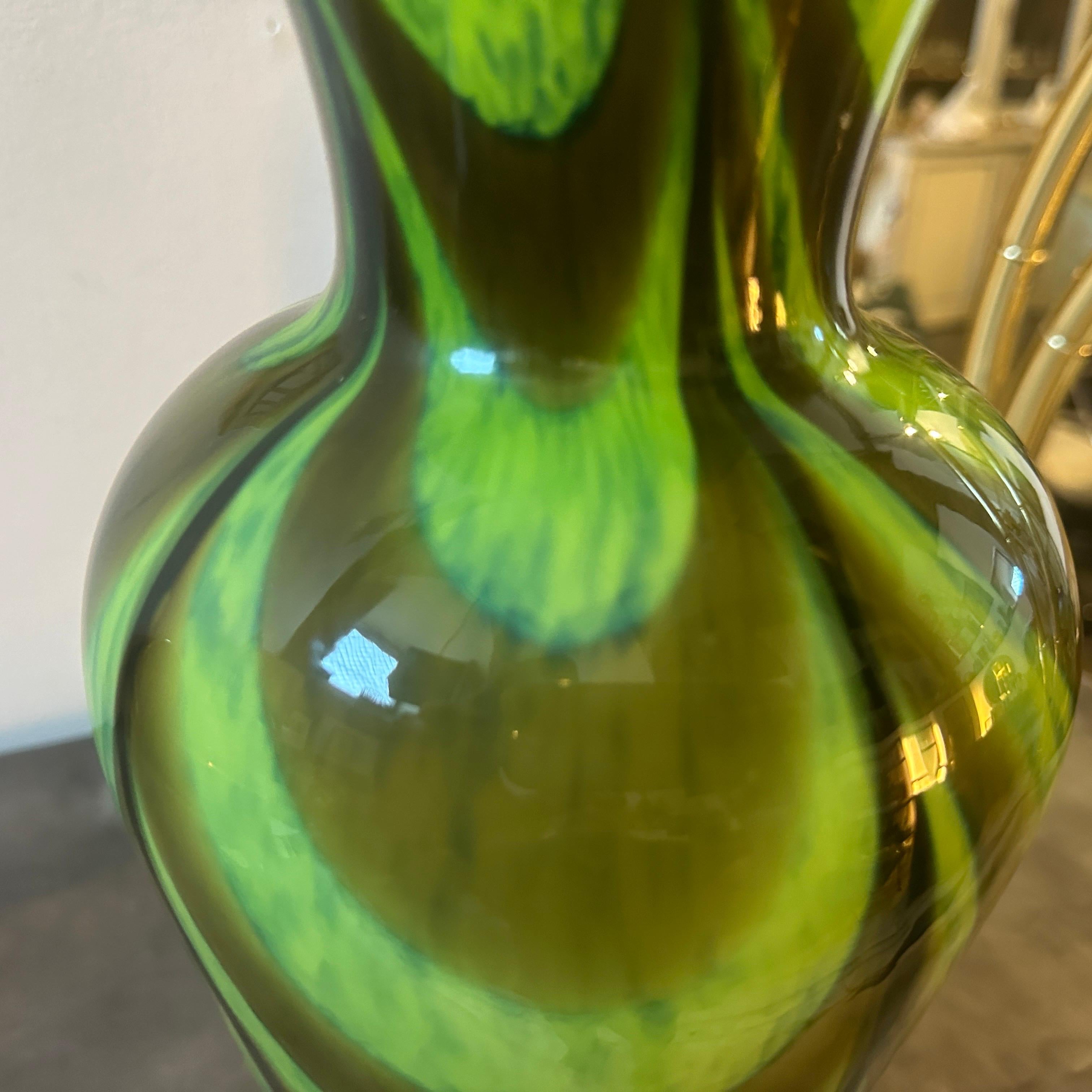 Opaline Glass A 1970s Carlo Moretti Space Age Green, Brown and Black Opaline Vase For Sale