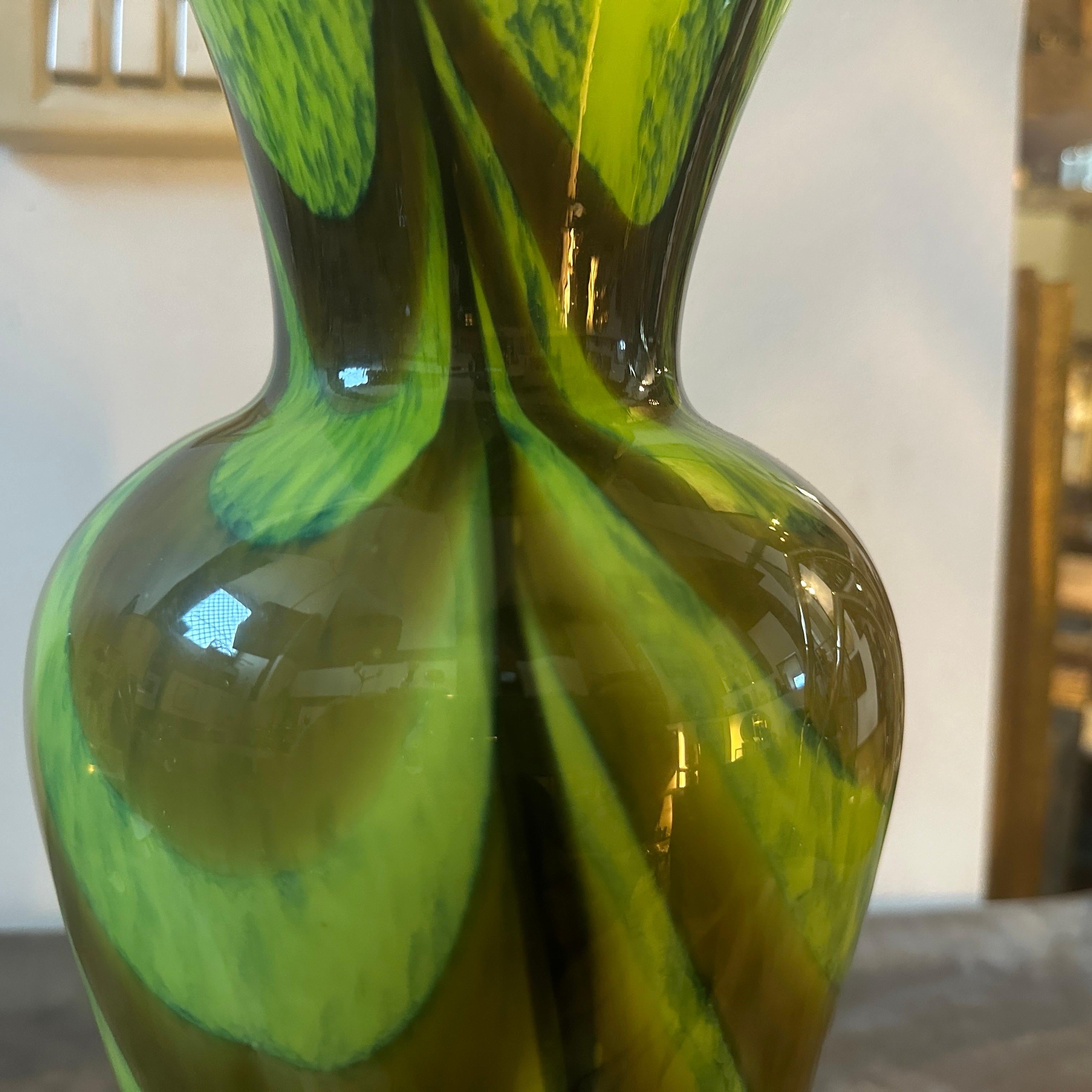 A 1970s Carlo Moretti Space Age Green, Brown and Black Opaline Vase For Sale 2