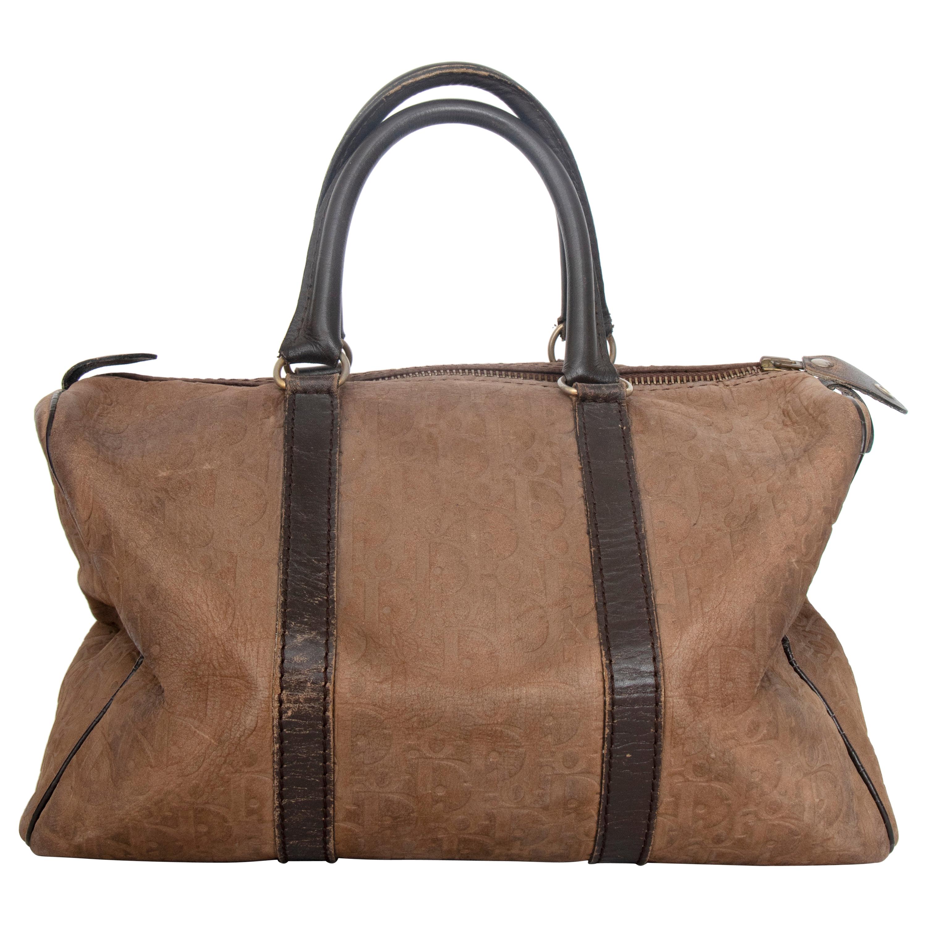 A 1970s Christian Dior Brown Leather Boston Bag  For Sale