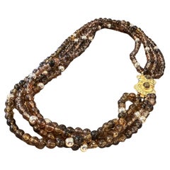 A 1970s Costume Jewelry Amber Glass Italian Multi-strand Necklace