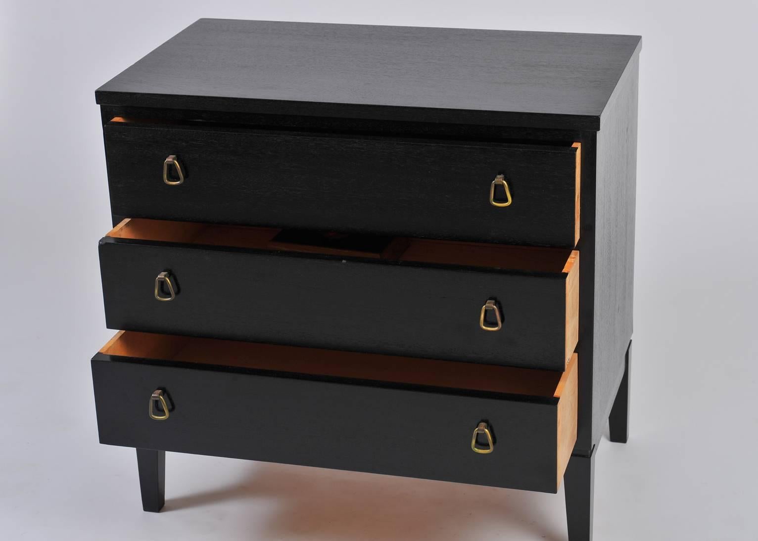 1970s Danish Ebonised Teak and Brass Chest of Drawers 2