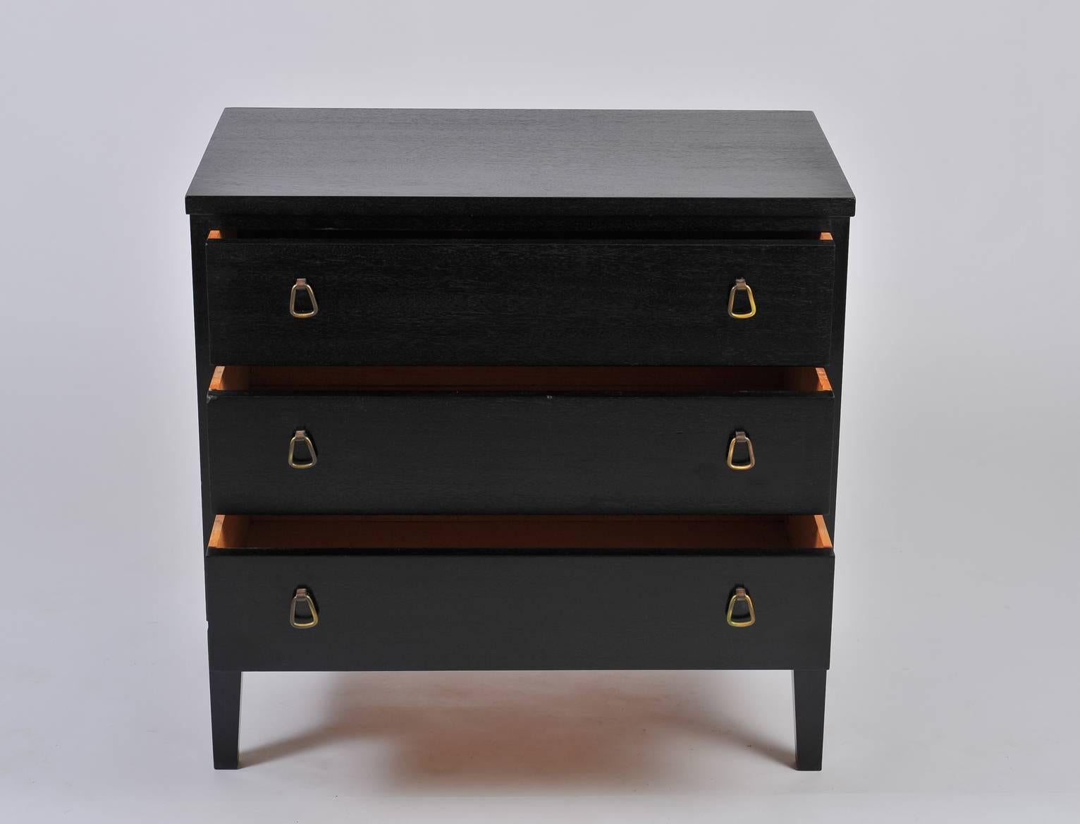 1970s Danish Ebonised Teak and Brass Chest of Drawers 3