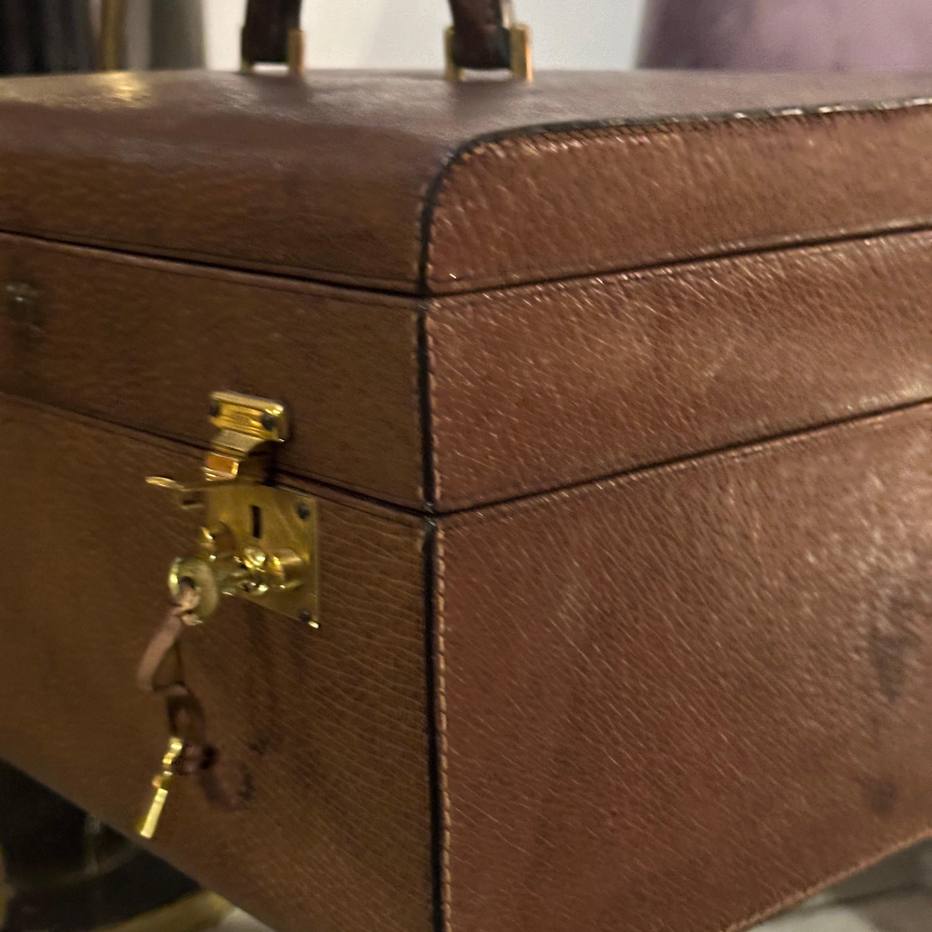 A 1970s Elegant Brown Leather Beauty Case by Gucci For Sale 1
