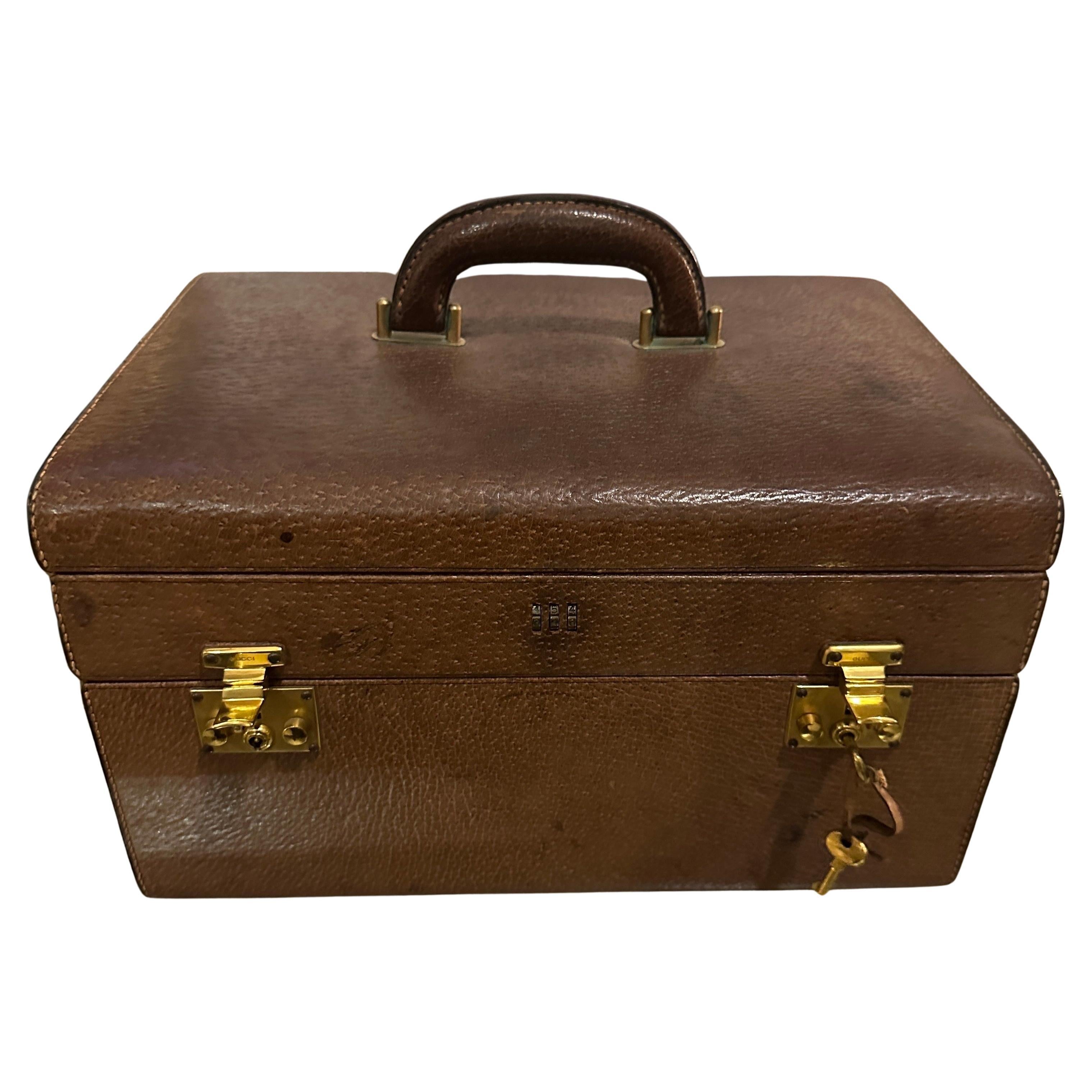 A 1970s Elegant Brown Leather Beauty Case by Gucci For Sale