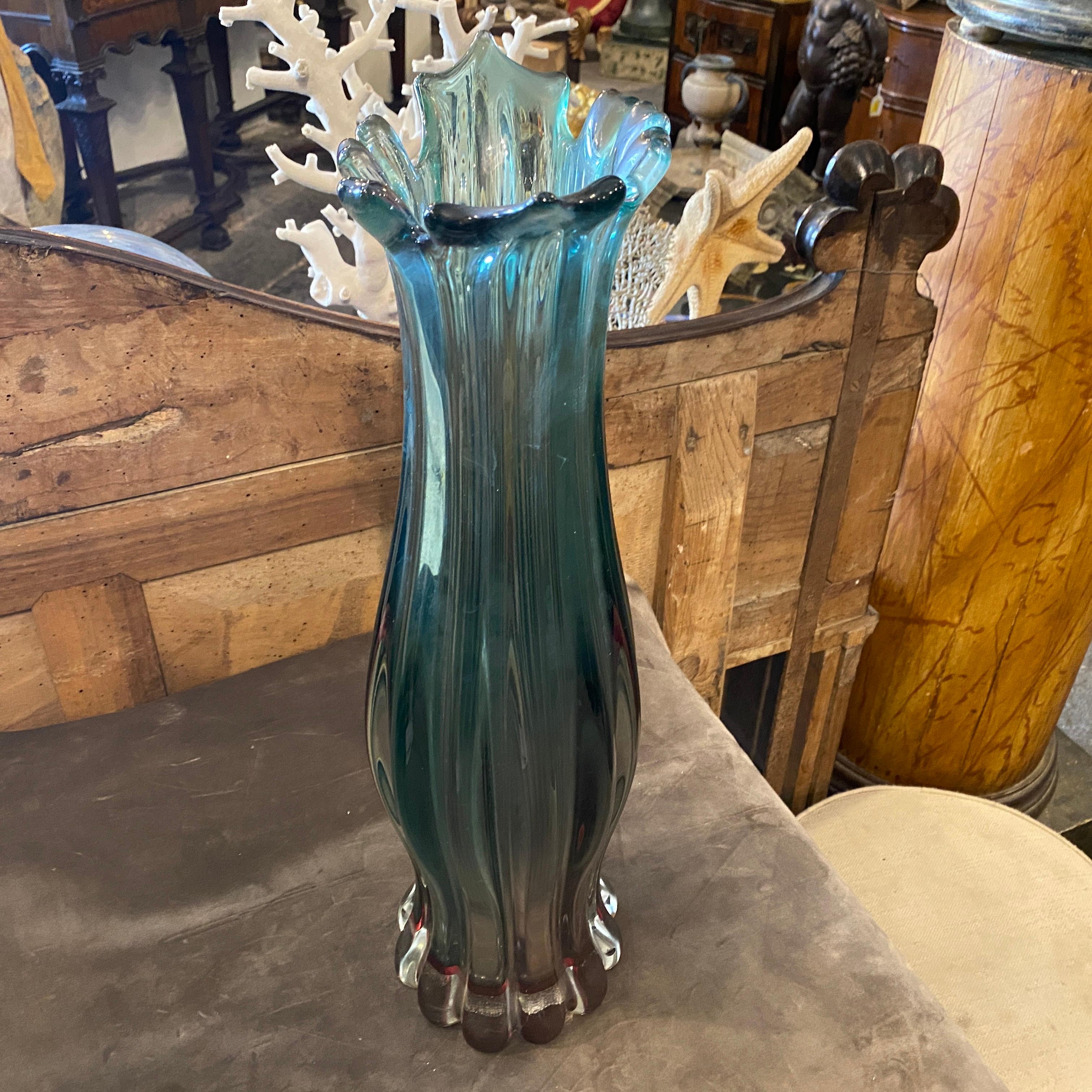 A 1970s Flavio Poli Blue and Purple Sommerso Murano Glass Tall Vase 5