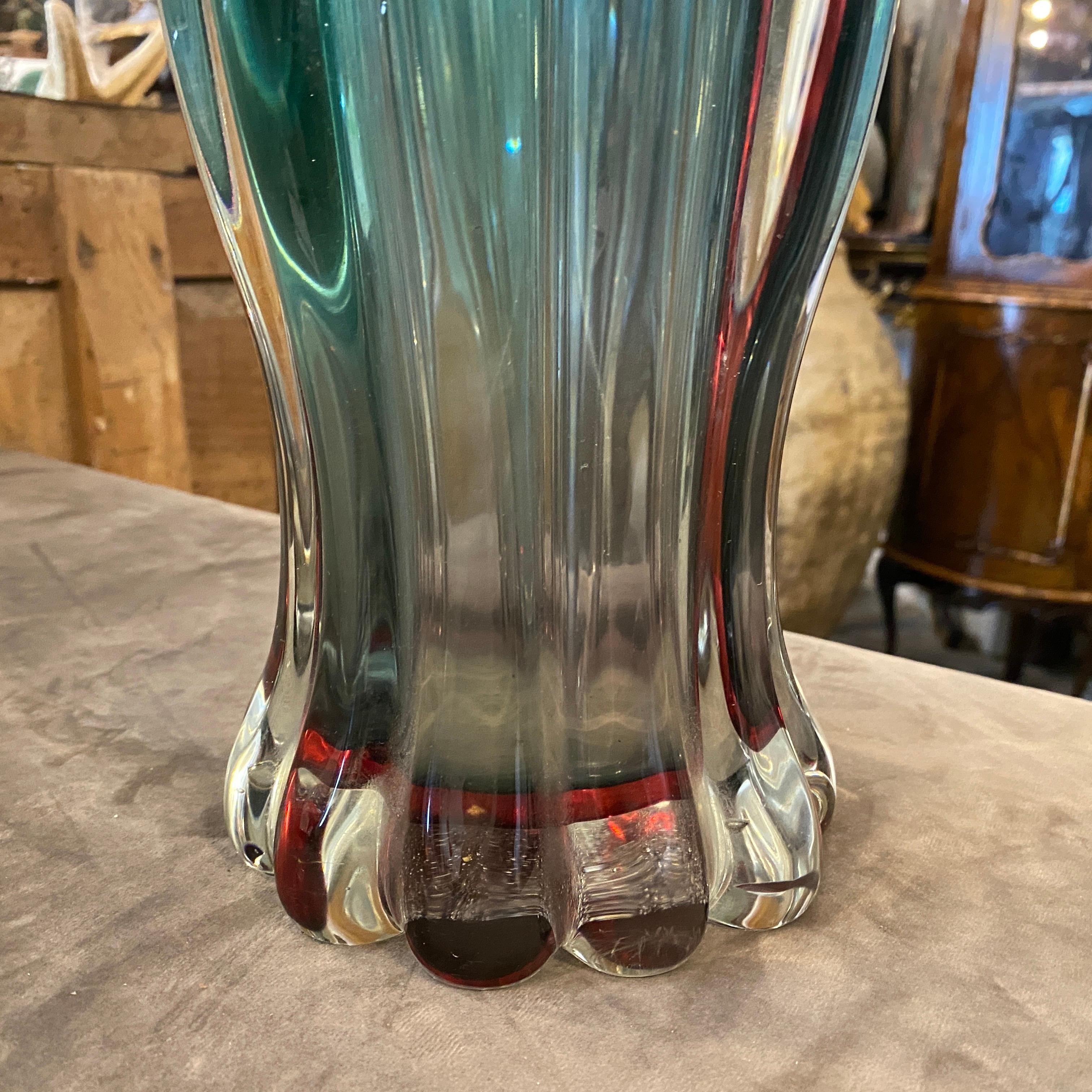 Italian A 1970s Flavio Poli Blue and Purple Sommerso Murano Glass Tall Vase