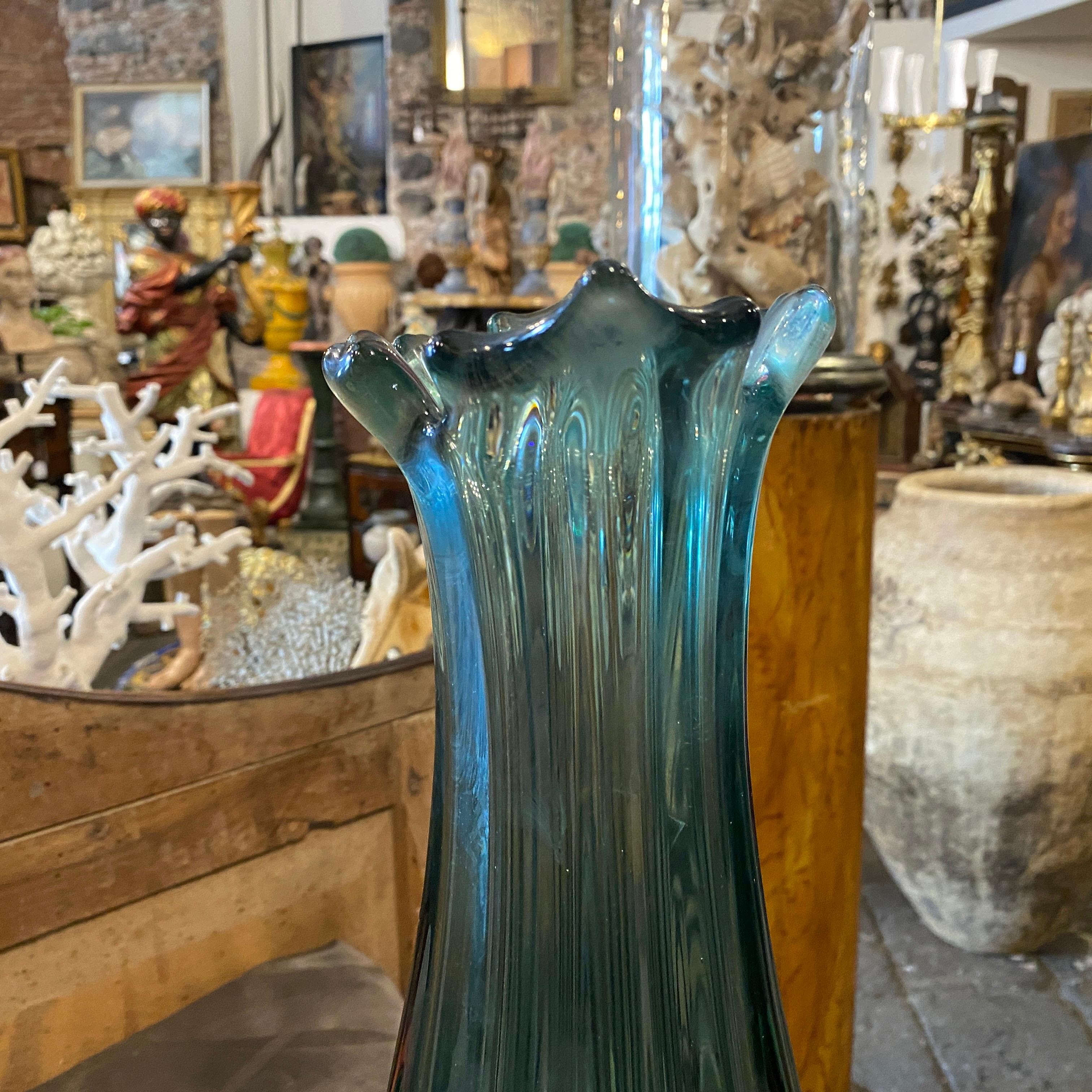 Hand-Crafted A 1970s Flavio Poli Blue and Purple Sommerso Murano Glass Tall Vase
