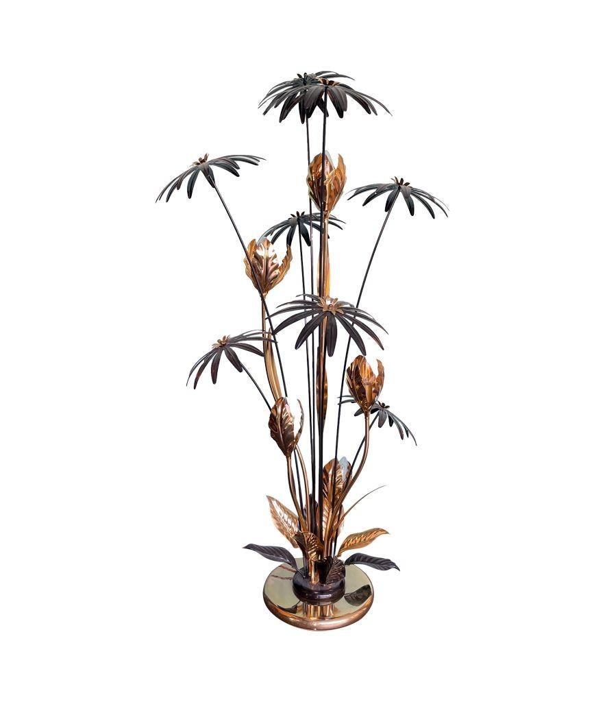 A 1970s French brass and black enamel flower floor lamp with five lights 5