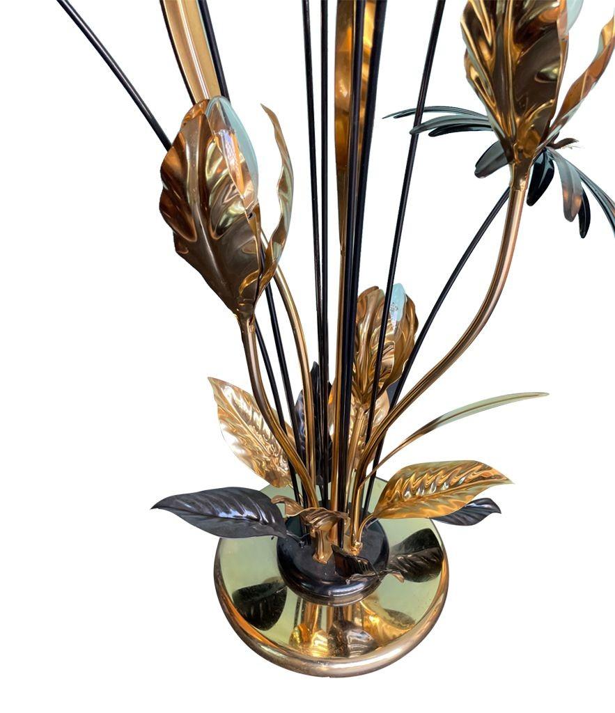 A 1970s French brass and black enamel flower floor lamp with five lights 8