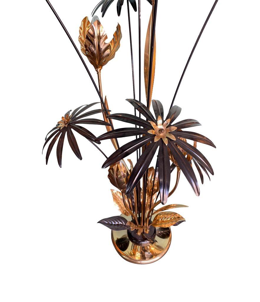 A 1970s French brass and black enamel flower floor lamp with five lights 9
