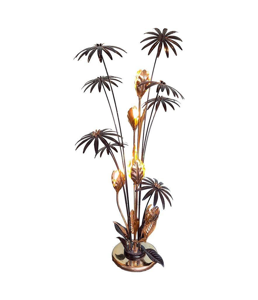 Late 20th Century A 1970s French brass and black enamel flower floor lamp with five lights