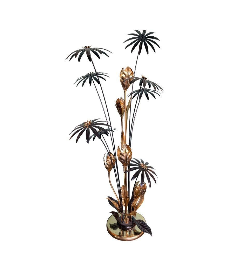 Brass A 1970s French brass and black enamel flower floor lamp with five lights