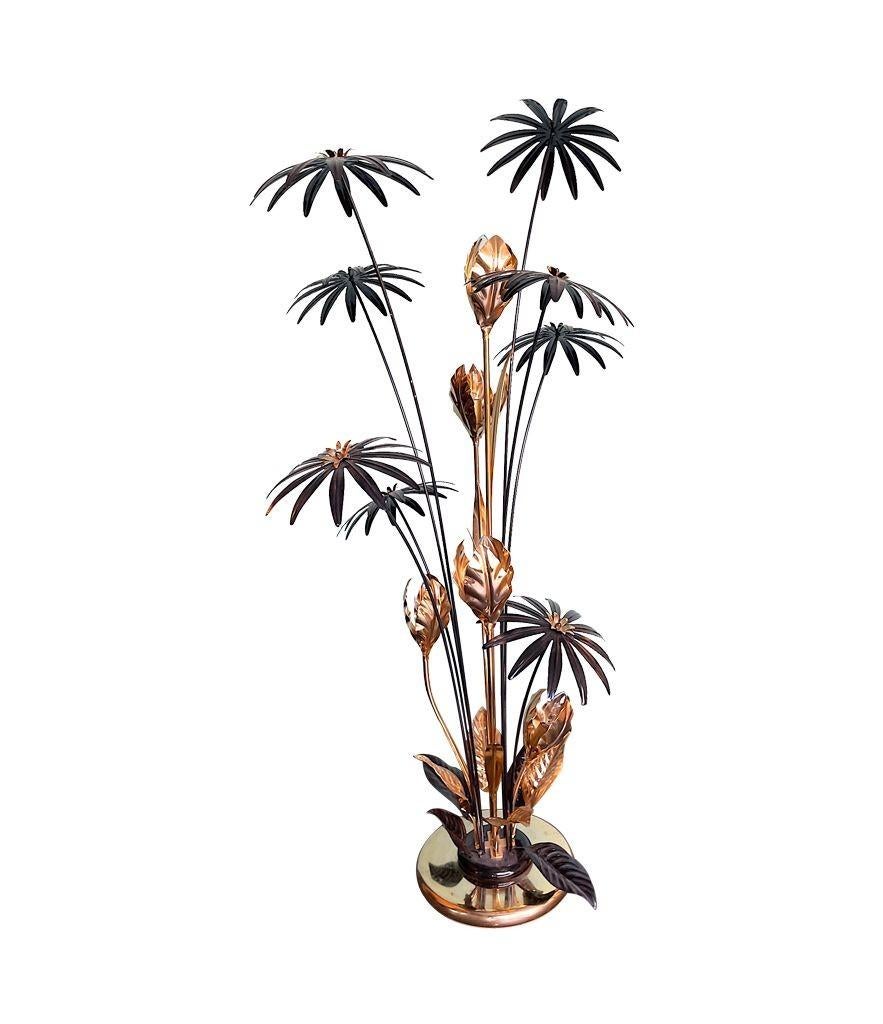 A 1970s French brass and black enamel flower floor lamp with five lights 2