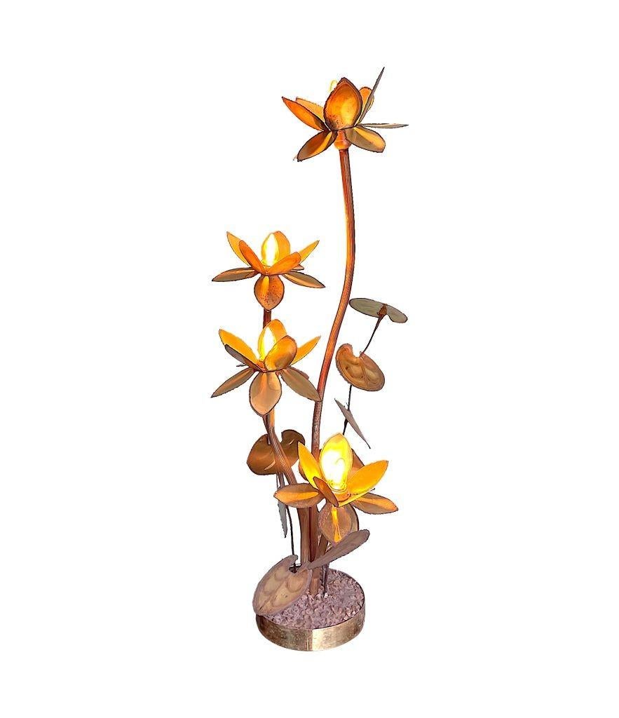 Mid-Century Modern 1970s French Brass Flower Floor Lamp in the Style of Maison Jansen For Sale