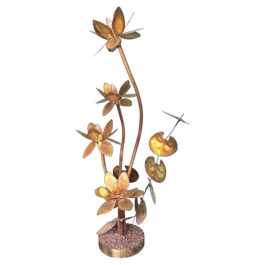 1970s French Brass Flower Floor Lamp in the Style of Maison Jansen For Sale