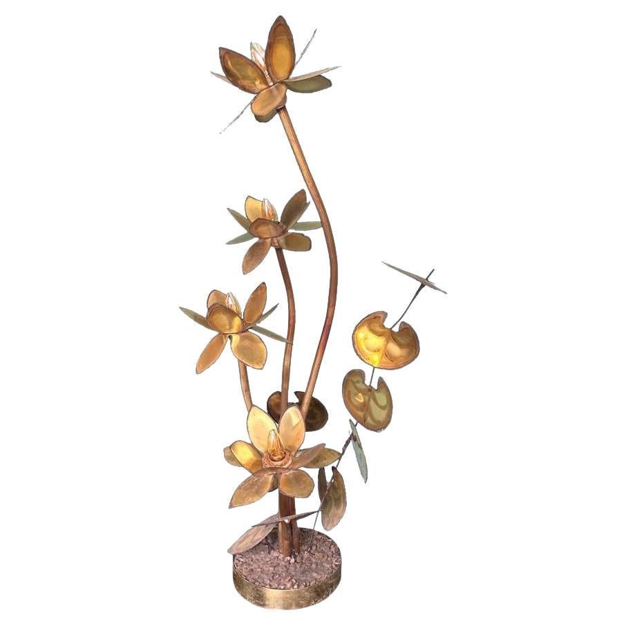 1970s French Brass Flower Floor Lamp in the Style of Maison Jansen