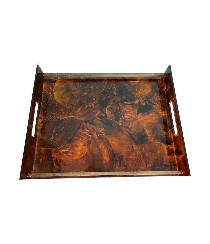1970s French Faux Tortoiseshell and Brass Tray by Maison Mercier In Good Condition In London, GB