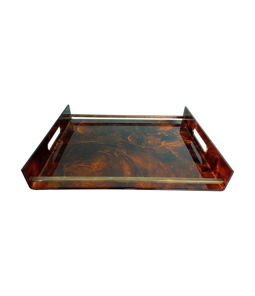 Late 20th Century 1970s French Faux Tortoiseshell and Brass Tray by Maison Mercier
