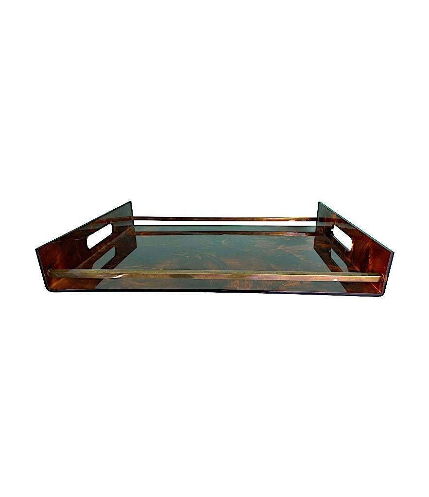 1970s French Faux Tortoiseshell and Brass Tray by Maison Mercier 1
