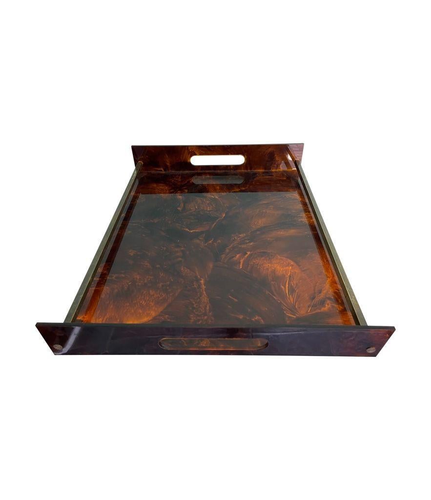 1970s French Faux Tortoiseshell and Brass Tray by Maison Mercier 2