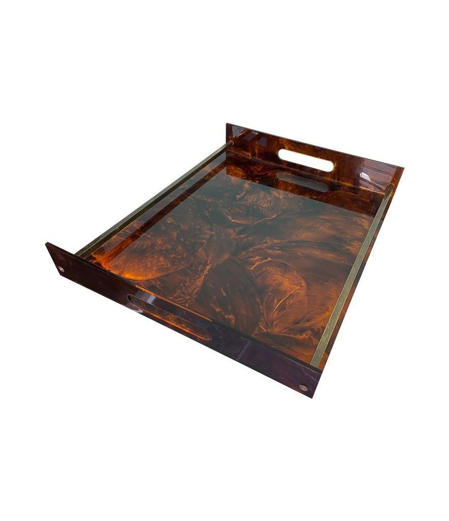 1970s French Faux Tortoiseshell and Brass Tray by Maison Mercier 3