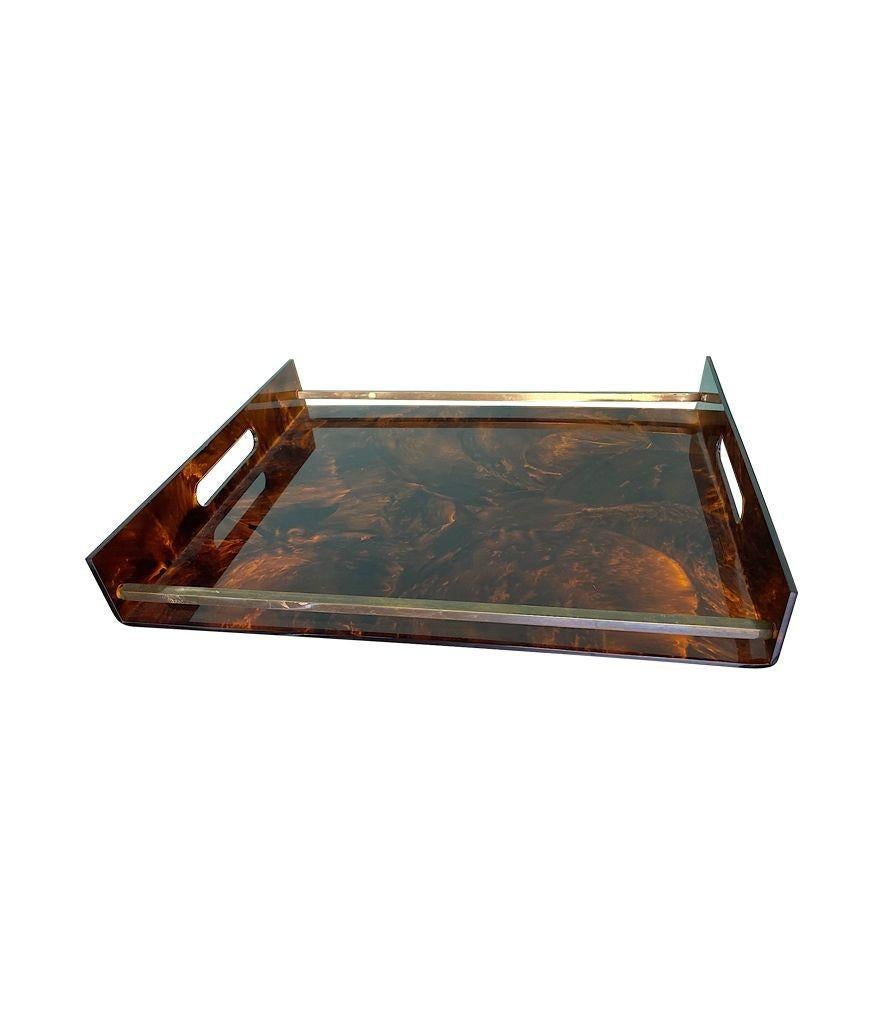 1970s French Faux Tortoiseshell and Brass Tray by Maison Mercier 4