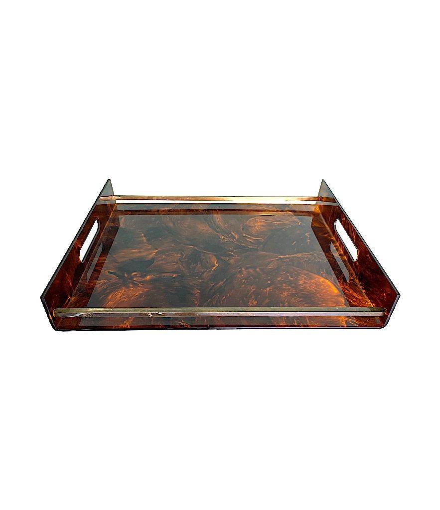 1970s French Faux Tortoiseshell and Brass Tray by Maison Mercier 5
