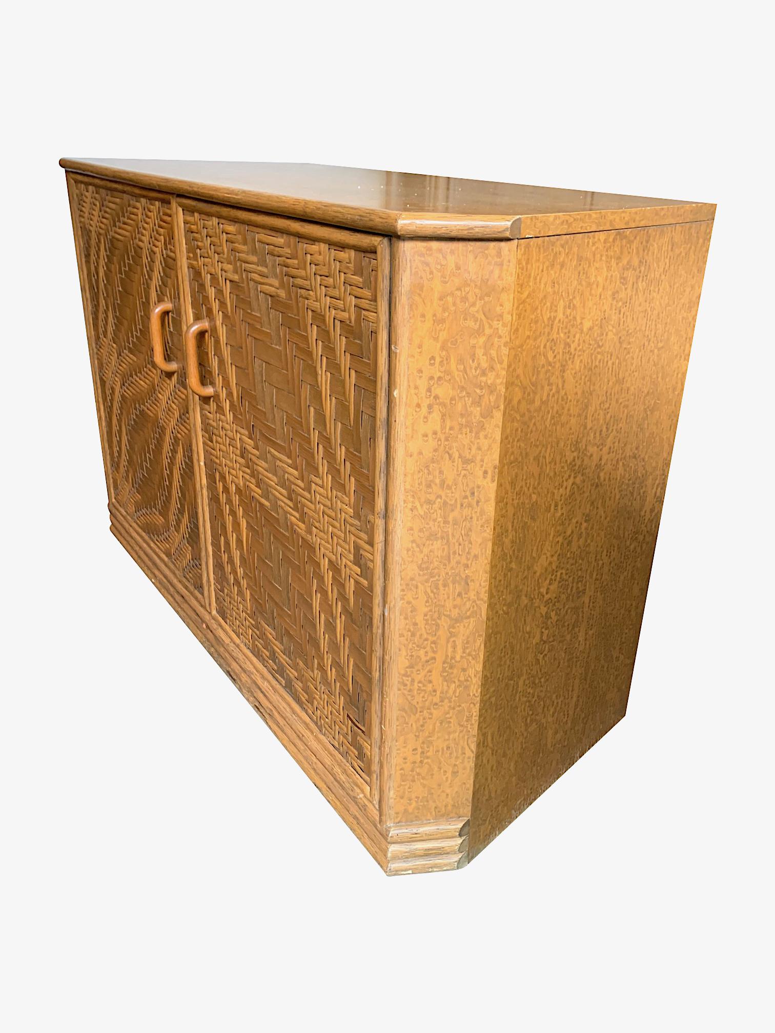 1970s French Riviera Two Door Bamboo and Rattan Side Cabinet 5