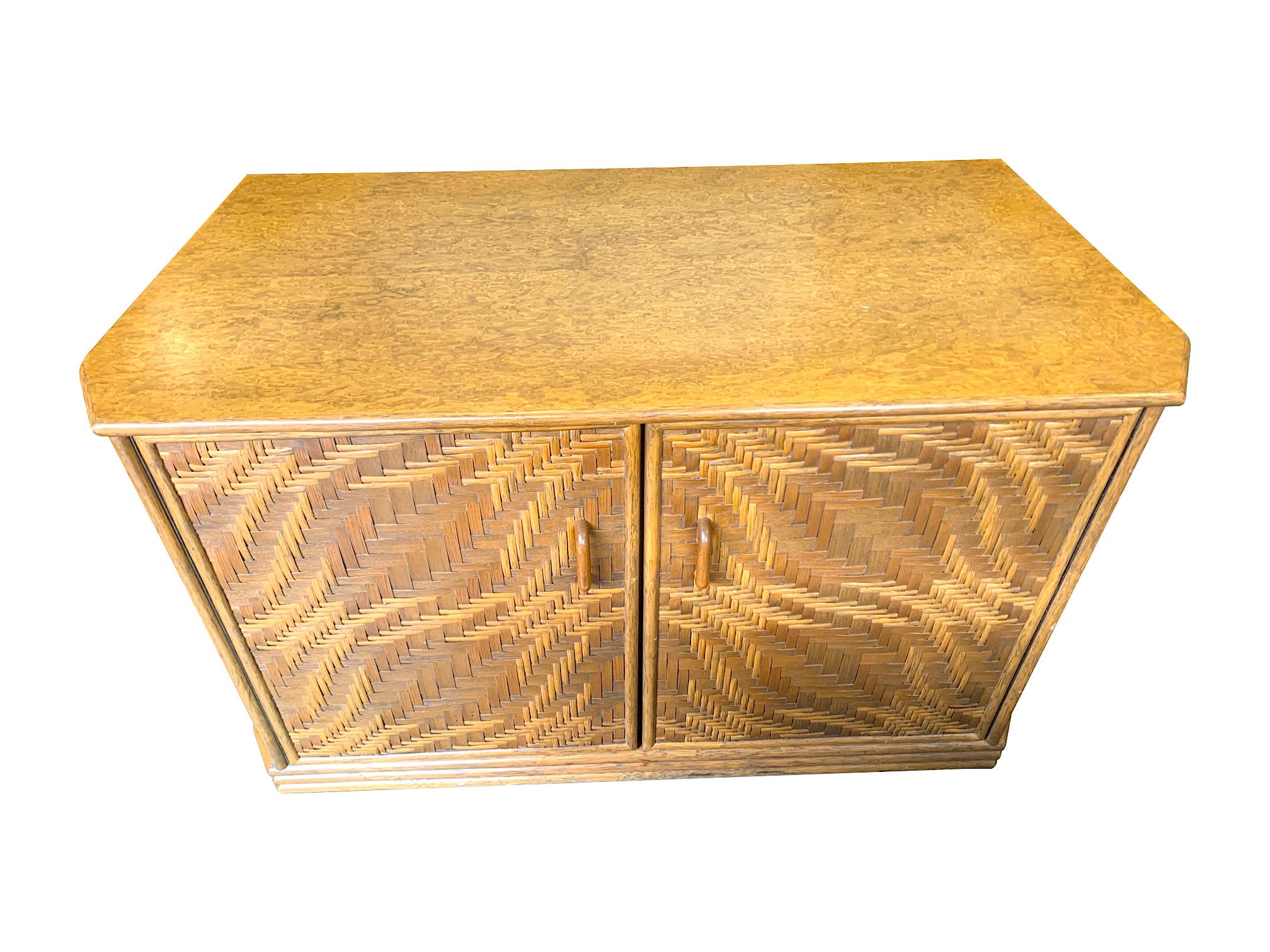 1970s French Riviera Two Door Bamboo and Rattan Side Cabinet 9