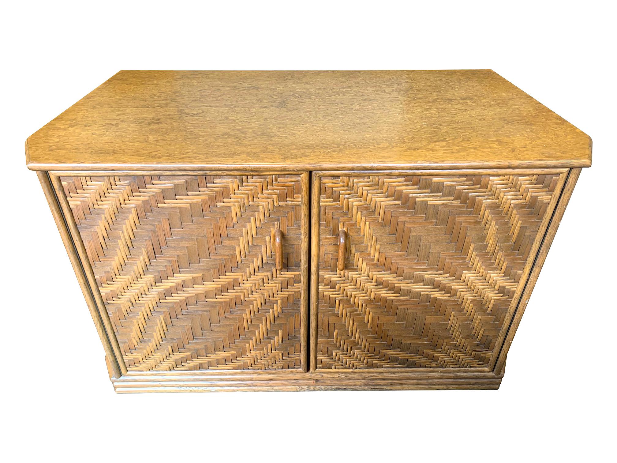 1970s French Riviera Two Door Bamboo and Rattan Side Cabinet 10