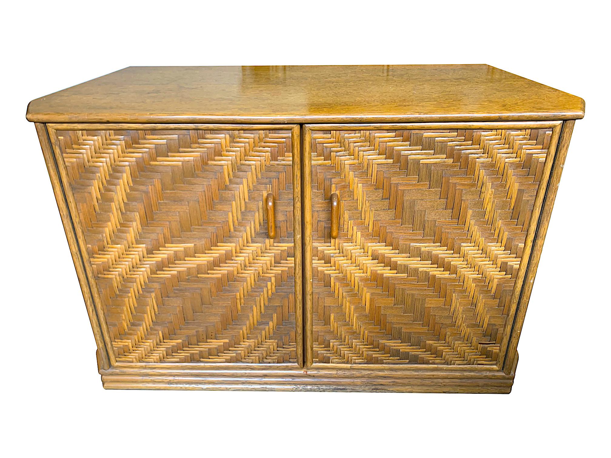 Late 20th Century 1970s French Riviera Two Door Bamboo and Rattan Side Cabinet For Sale