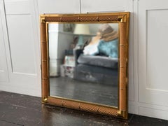 A 1970's French Sprial Carved Wood & Brass Plated Square Mirror