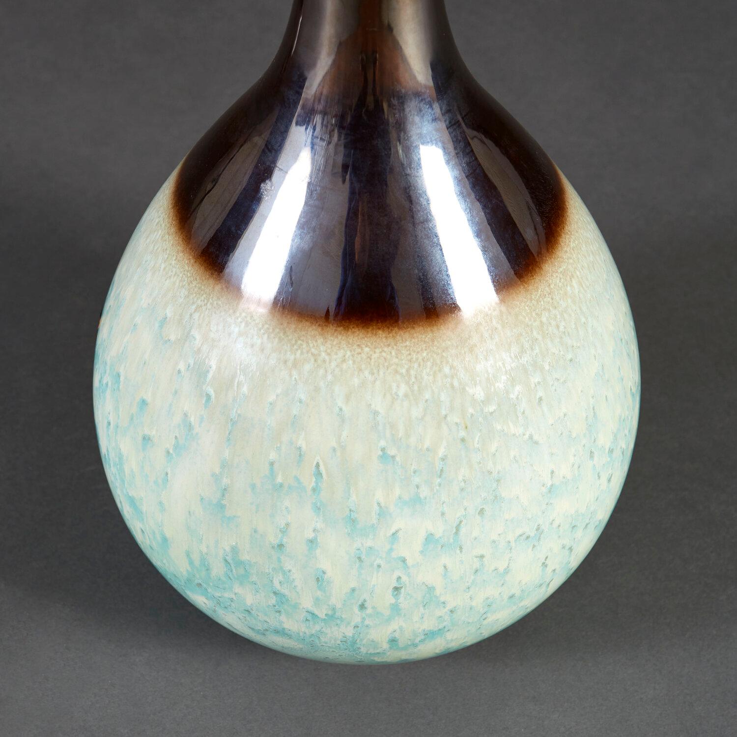 Glazed 1970s French Studio Pottery Bottle Vase as a Table Lamp