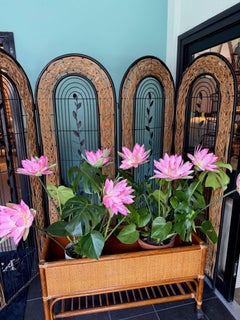 A 1970s French woven rattan and metal four panelled room divider screen