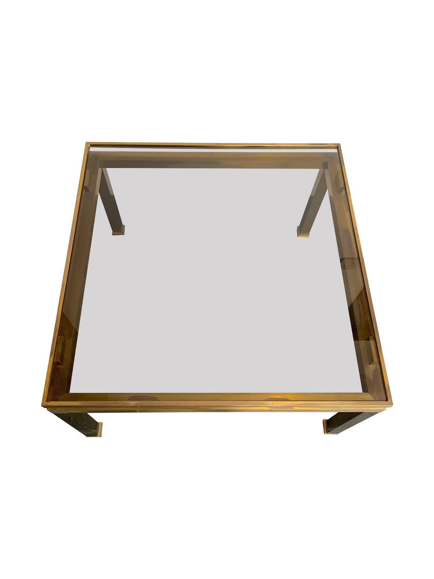 1970s Guy Lefevre Solid Brass Side Table with Smoked Glass Top For Sale 4