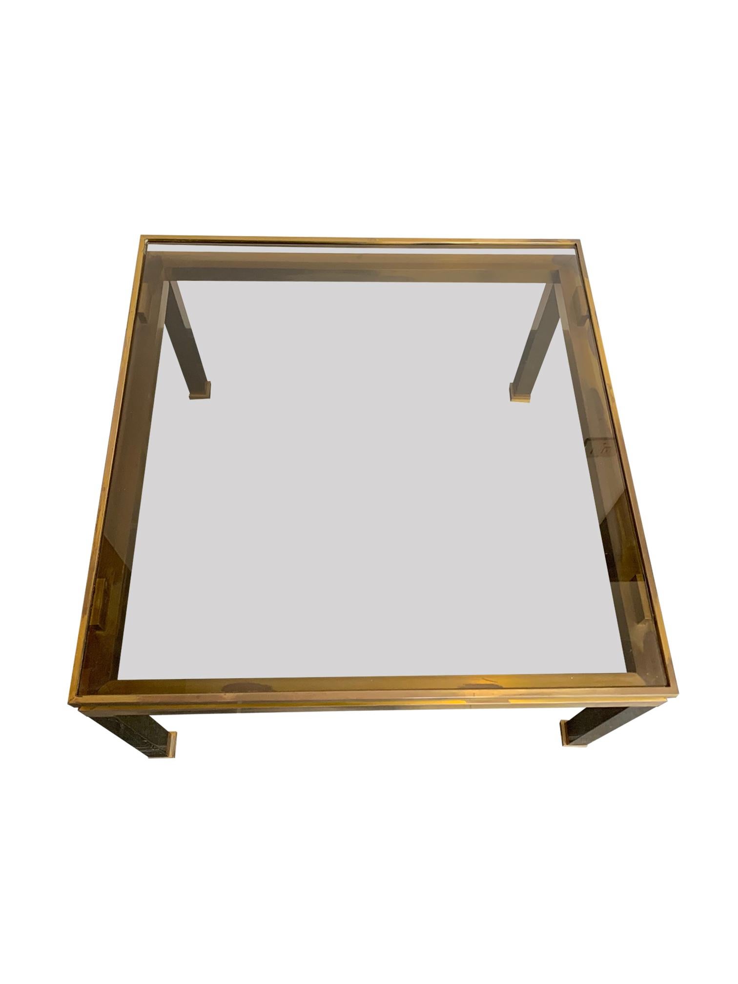 1970s Guy Lefevre Solid Brass Side Table with Smoked Glass Top For Sale 5