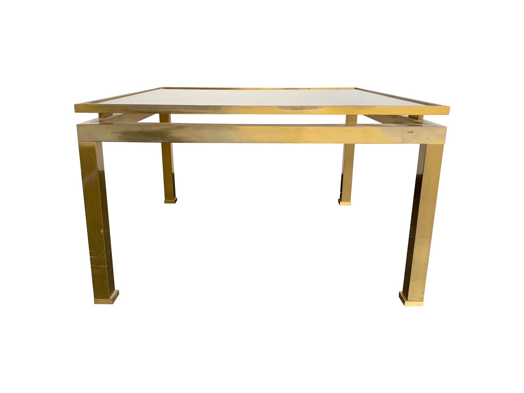 1970s Guy Lefevre Solid Brass Side Table with Smoked Glass Top For Sale 1