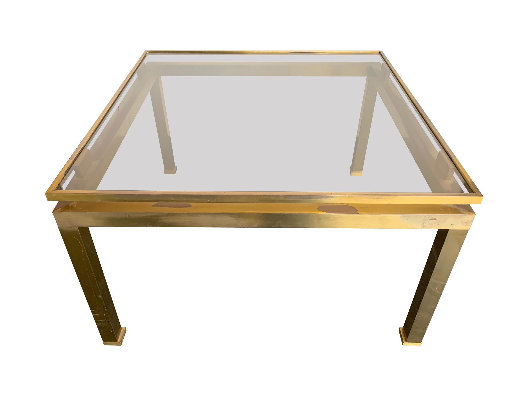1970s Guy Lefevre Solid Brass Side Table with Smoked Glass Top For Sale 2