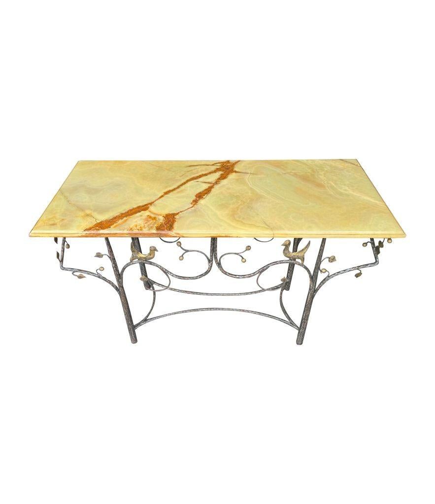 A 1970s handmade wrought iron console table with glass or solid marble top For Sale 3