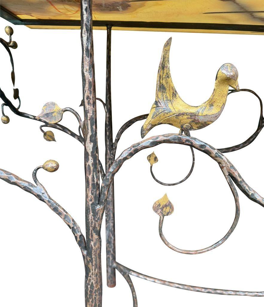 A 1970s handmade wrought iron console table with glass or solid marble top For Sale 4