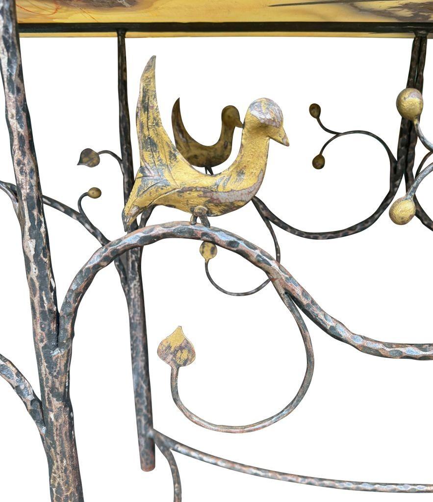 A 1970s handmade wrought iron console table with glass or solid marble top For Sale 5