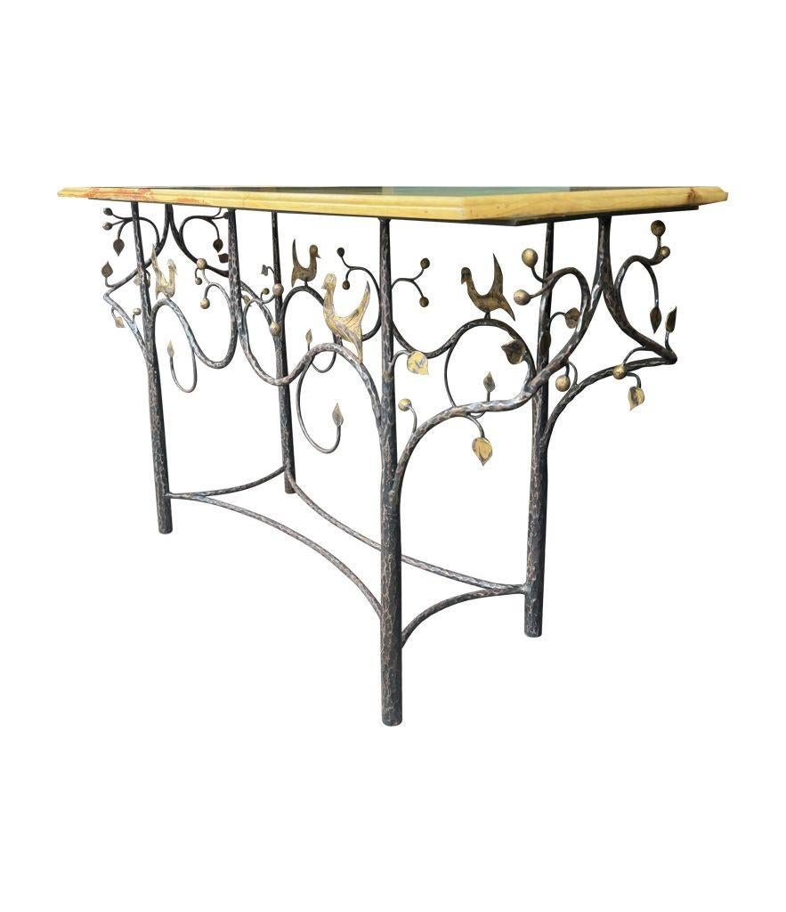 A 1970s handmade wrought iron console table with glass or solid marble top For Sale 7