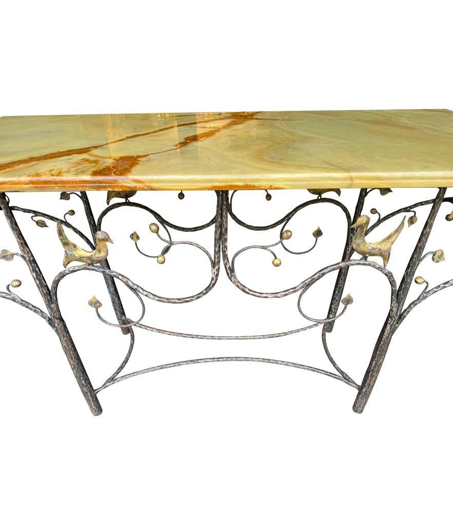 A 1970s handmade wrought iron console table with glass or solid marble top For Sale 8